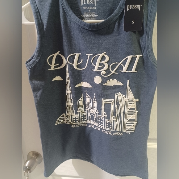 Blue Graphic Tank Top with Dubai Skyline Design - Picture 3 of 4